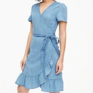 GAP Short Sleeve Ruffle Wrap Denim Dress